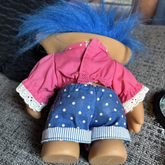 Vintage Troll Doll Set Of 5 With Blue Hair Pink Outfit & Assorted Styles - Picture 9 of 16